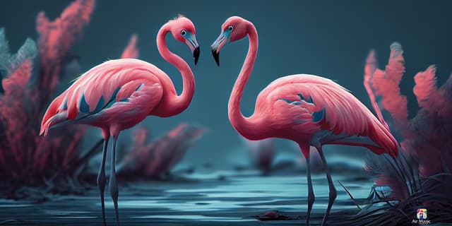 Two flamingos in a pond